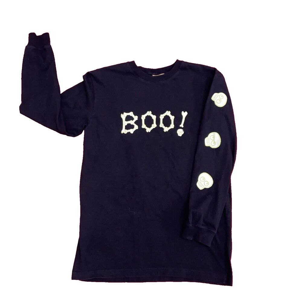 Prepare To Scare Black Boo Skeleton  Long Sleeve Shirt Unisex Size X-Large